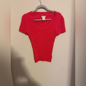 Worthington Pink Ribbed Short Sleeve knit sweater Tee large winter spring Y2K